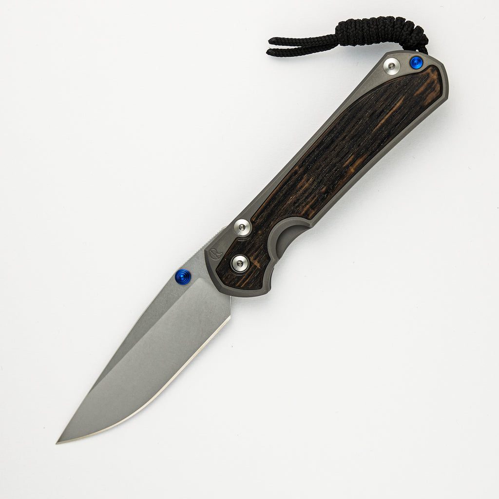 Large Sebenza 31 Bog Oak Inlay - CPM MagnaCut Blade - Blue Double Thumb Lugs