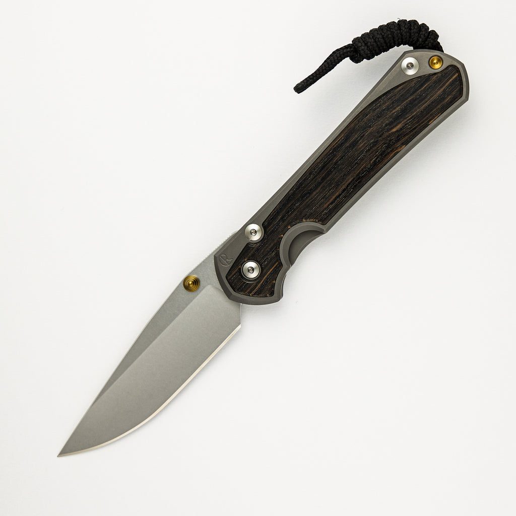 Large Sebenza 31 - Bog Oak Inlay - CPM MagnaCut Blade - Gold Double Thumb Lugs