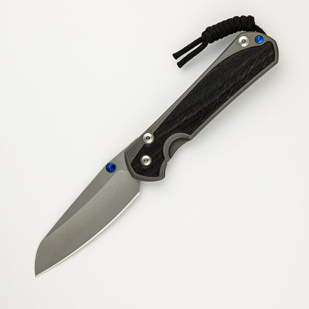 Large Sebenza 31 Bog Oak Inlay - Insingo CPM MagnaCut Blade - Blue Double Thumb Lugs