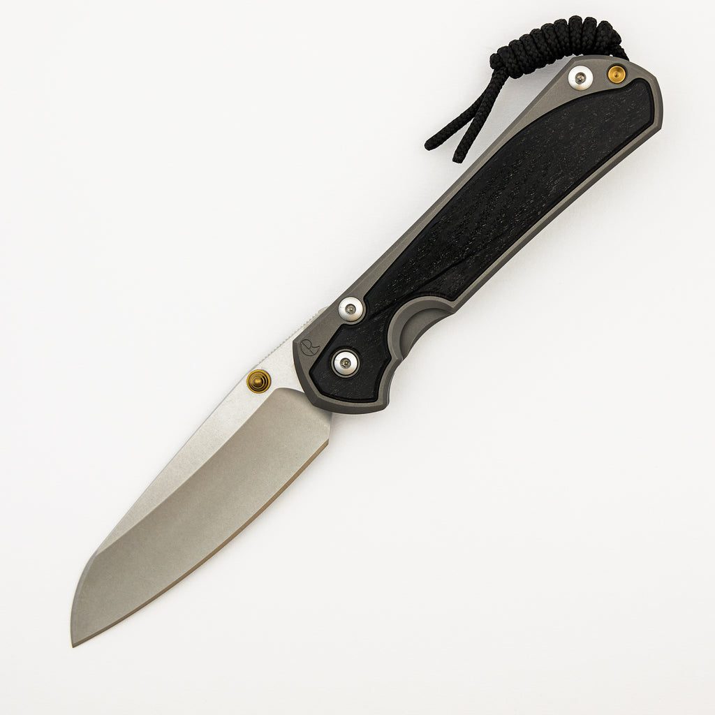 Large Sebenza 31 Bog Oak Inlay - Insingo CPM MagnaCut Blade - Gold Double Thumb Lugs