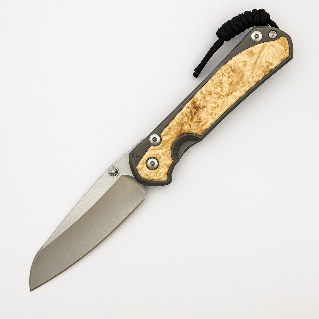 Large Sebenza 31 Box Elder Inlay - Insingo CPM MagnaCut Blade - Silver Double Thumb Lugs