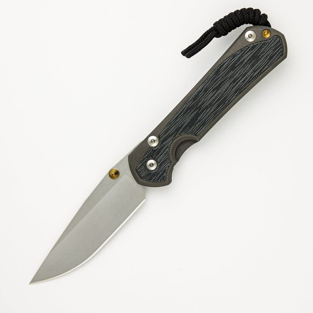 Large Sebenza 31 - Drop Point CPM MagnaCut Blade - Black Canvas Micarta Inlays - Gold Double Thumb Lugs
