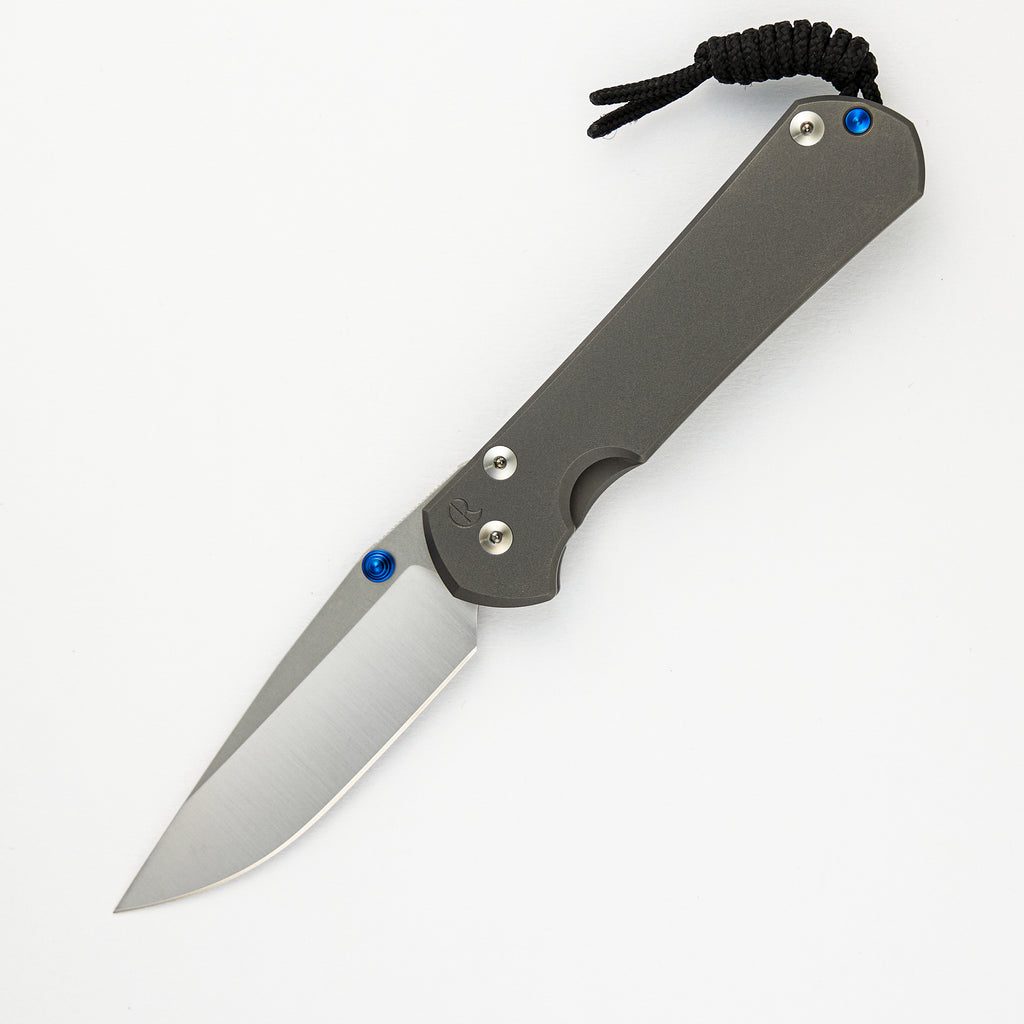 Large Sebenza 31 - Drop Point Polished CPM MagnaCut Blade - Glass Blasted - Blue Double Thumb Lugs