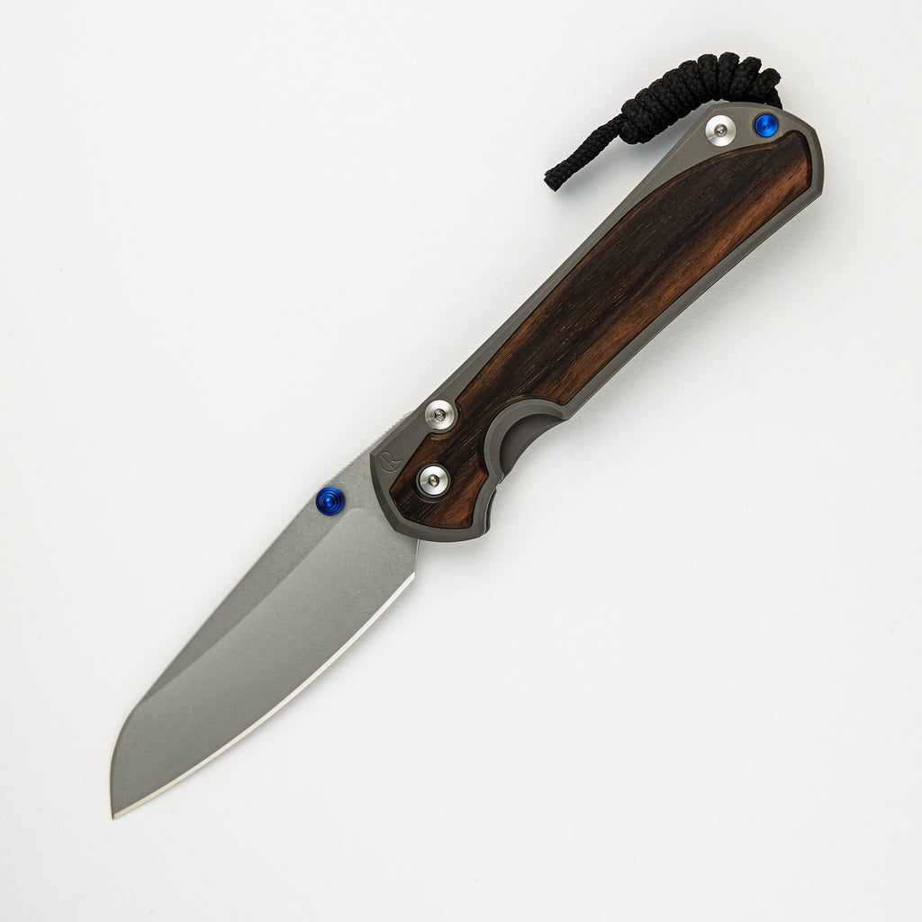 Large Sebenza 31 Macassar Ebony Inlay - Insingo CPM MagnaCut Blade - Blue Double Thumb Lugs