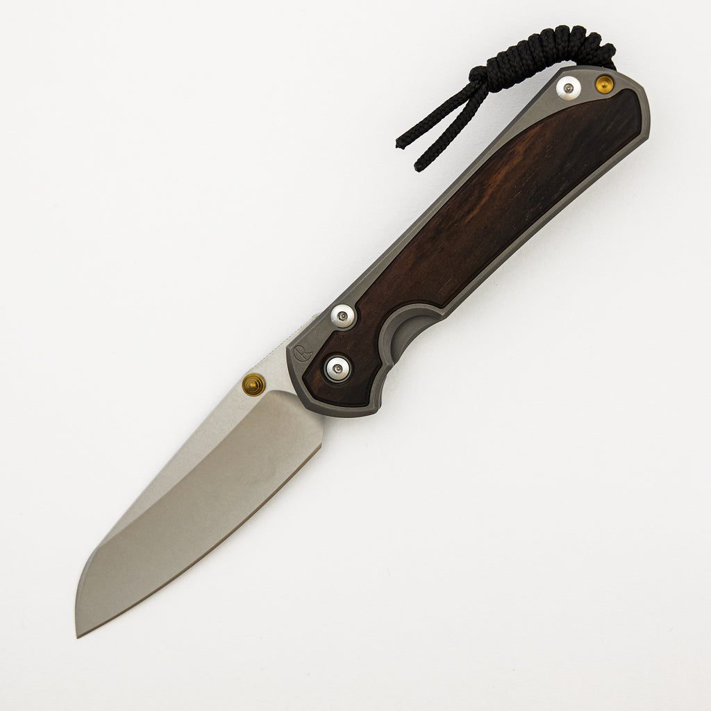 Large Sebenza 31 Macassar Ebony Inlay - Insingo CPM MagnaCut Blade - Gold Double Thumb Lugs