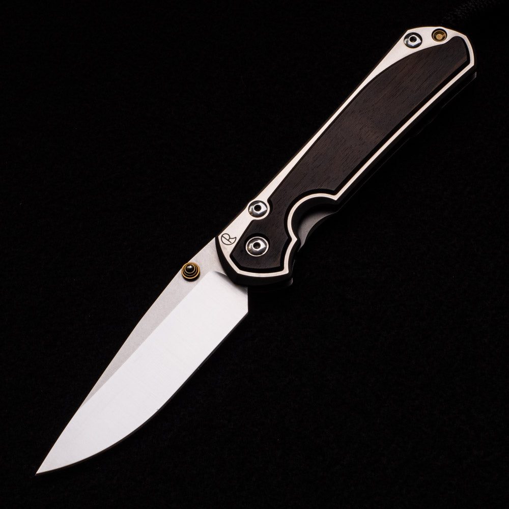 Large Sebenza 31 – Macassar Ebony Inlay – Polished Drop Point CPM S45VN Blade – Gold Thumb Lug