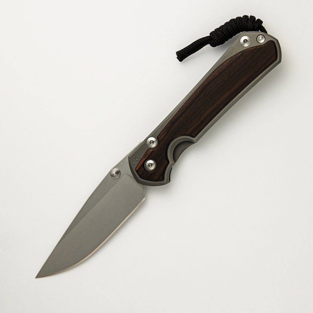 Large Sebenza 31 Macassar Inlay - Drop Point CPM MagnaCut Blade - Silver Double Thumb Lugs