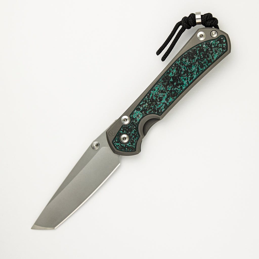 Large Sebenza 31 - Teal Magnetic CarboTi Inlays - Tanto CPM MagnaCut Blade - Silver Double Thumb Lugs - 2025 R1 Invitational