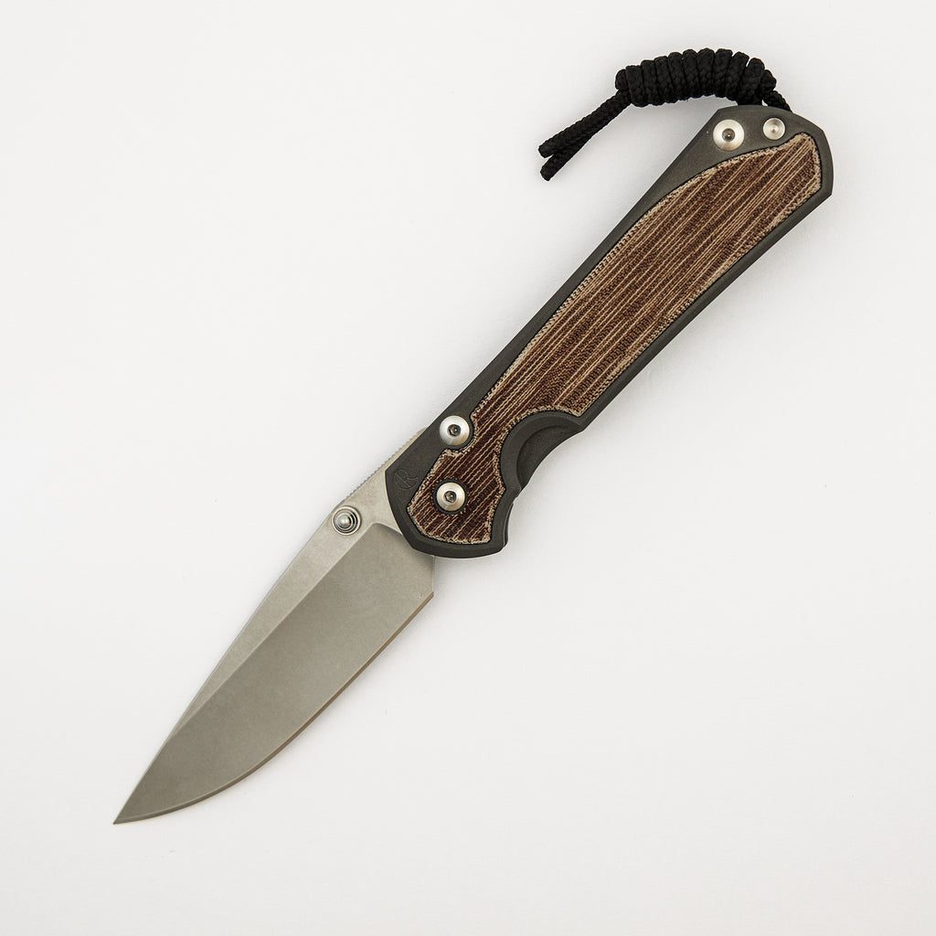 Large Sebenza 31 - Natural Canvas Micarta Inlay - Drop Point CPM MagnaCut Blade - Silver Double Thumb Lugs
