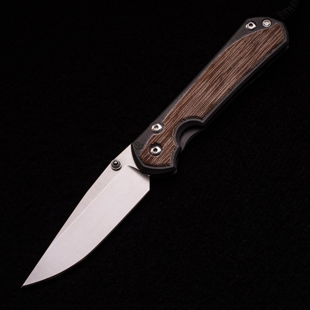 LARGE SEBENZA 31 NATURAL CANVAS MICARTA INLAY – CPM S45VN BLADE – SILVER DOUBLE THUMB LUGS