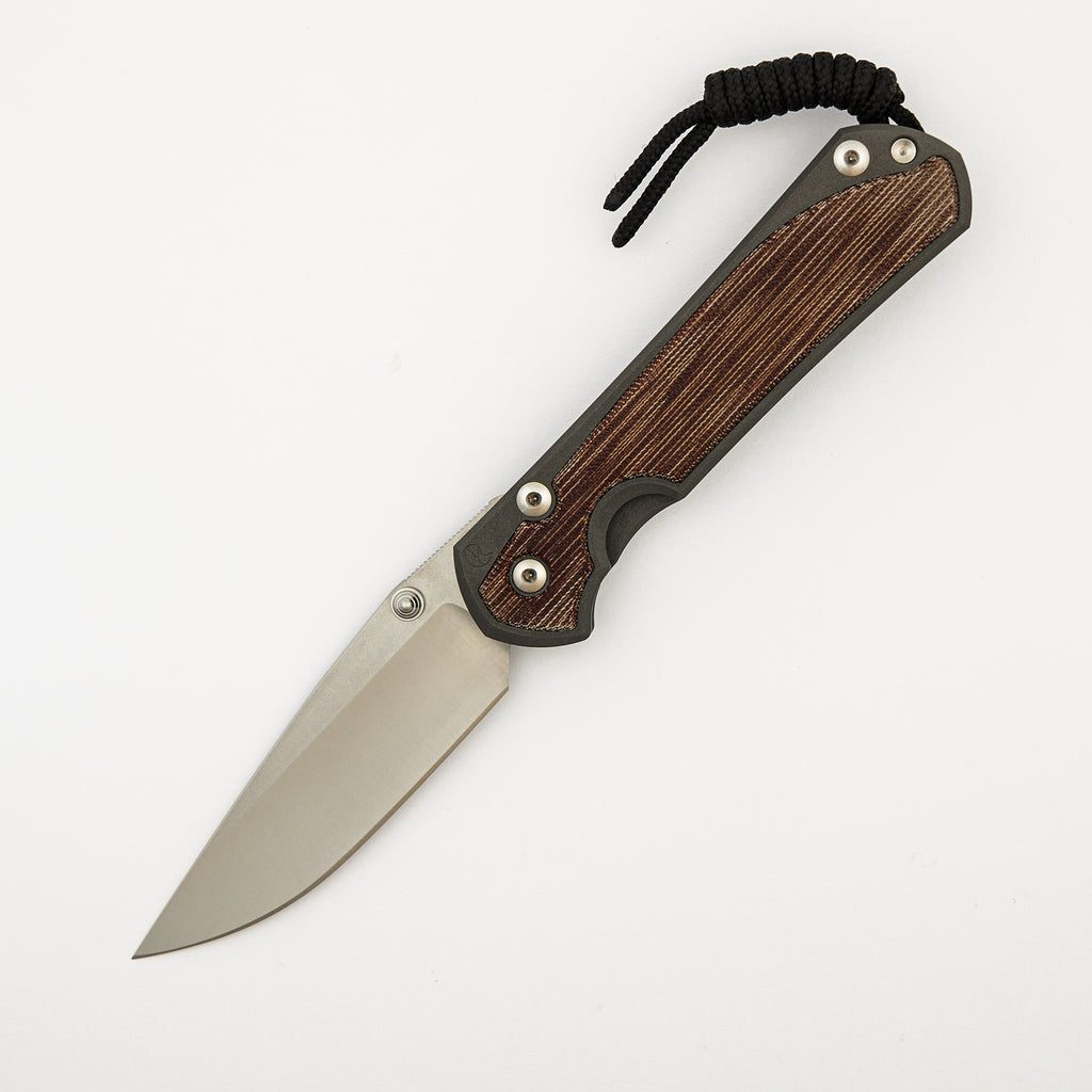Large Sebenza 31 - Natural Canvas Micarta Inlay - Polished CPM MagnaCut Blade - Silver Double Thumb Lugs
