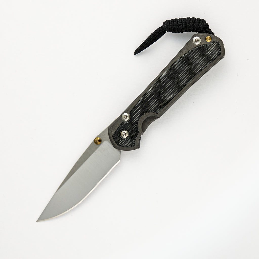 Small Sebenza 31 - Black Canvas Micarta Inlay - Polished CPM MagnaCut Blade – Gold Double Thumb Lugs