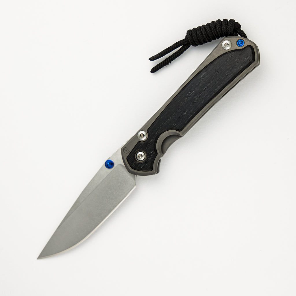 Small Sebenza 31 Bog Oak Inlay - CPM MagnaCut Blade - Blue Double Thumb Lugs