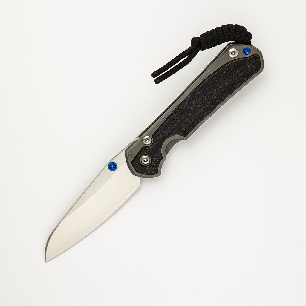Small Sebenza 31 Bog Oak Inlay - Insingo CPM MagnaCut Blade - Blue Double Thumb Lugs
