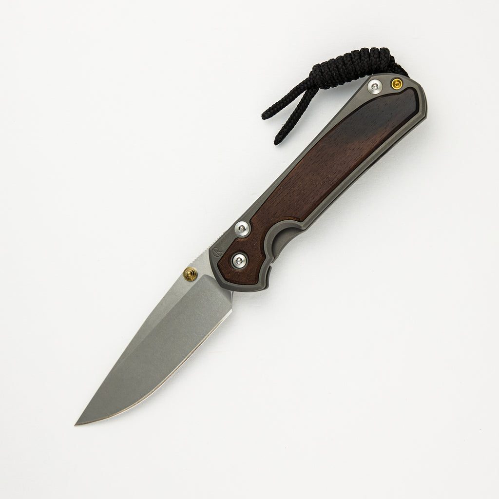 Small Sebenza 31 Macassar Ebony Inlay - CPM MagnaCut Blade - Gold Double Thumb Lugs