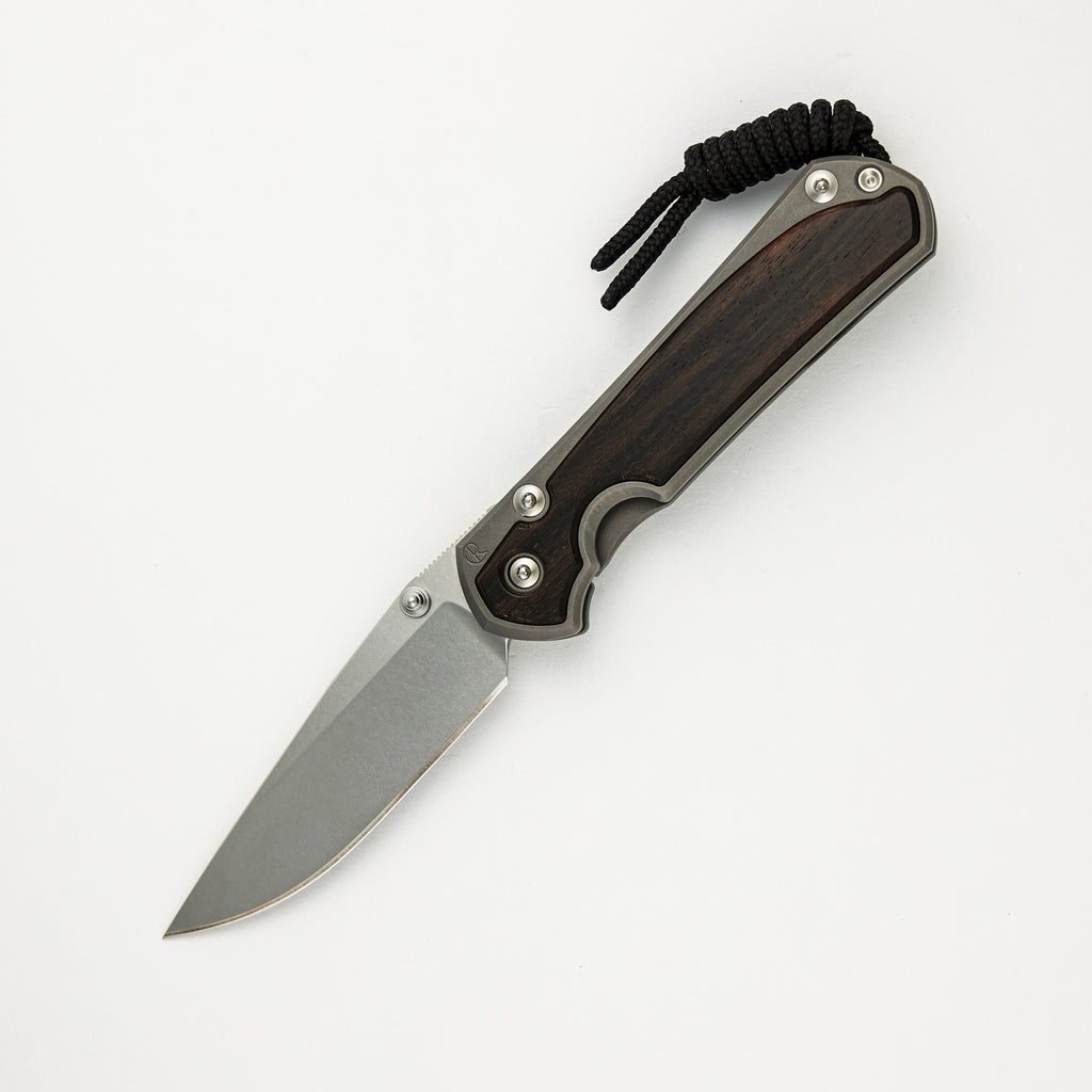 Small Sebenza 31 Macassar Ebony Inlay - CPM MagnaCut Blade - Glass Blasted - Silver Double Thumb Lugs