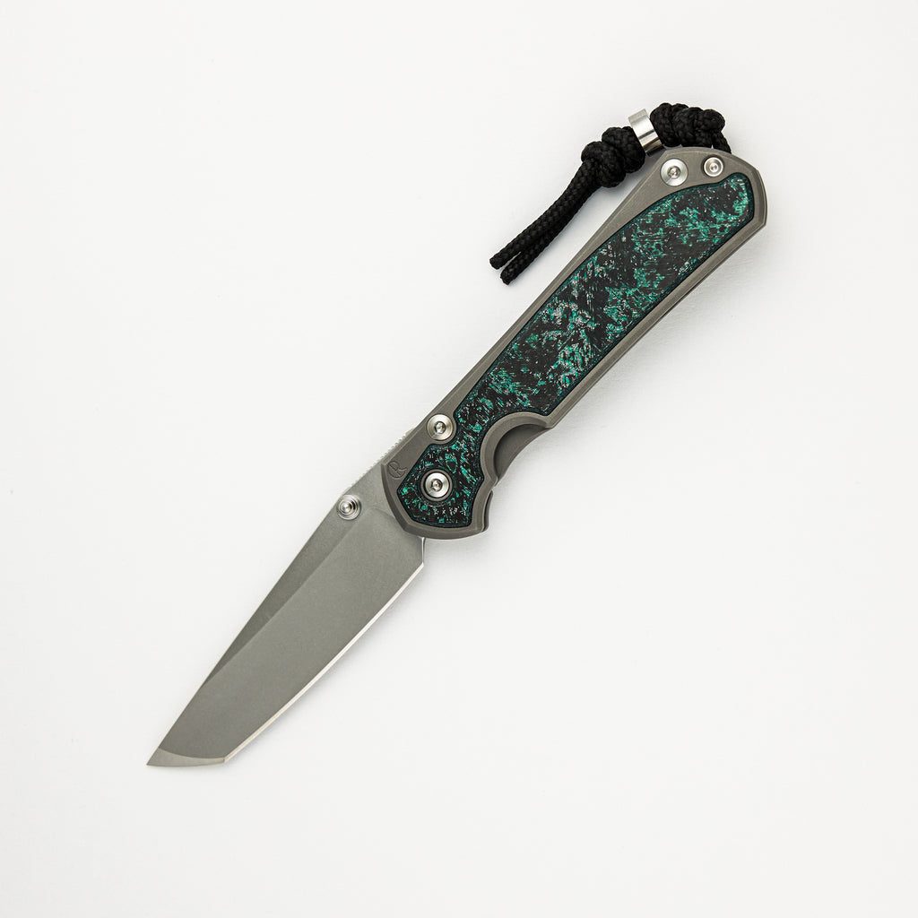 Small Sebenza 31 - Teal Magnetic CarboTi Inlays - Tanto CPM MagnaCut Blade - Silver Double Thumb Lugs - 2025 R1 Invitational