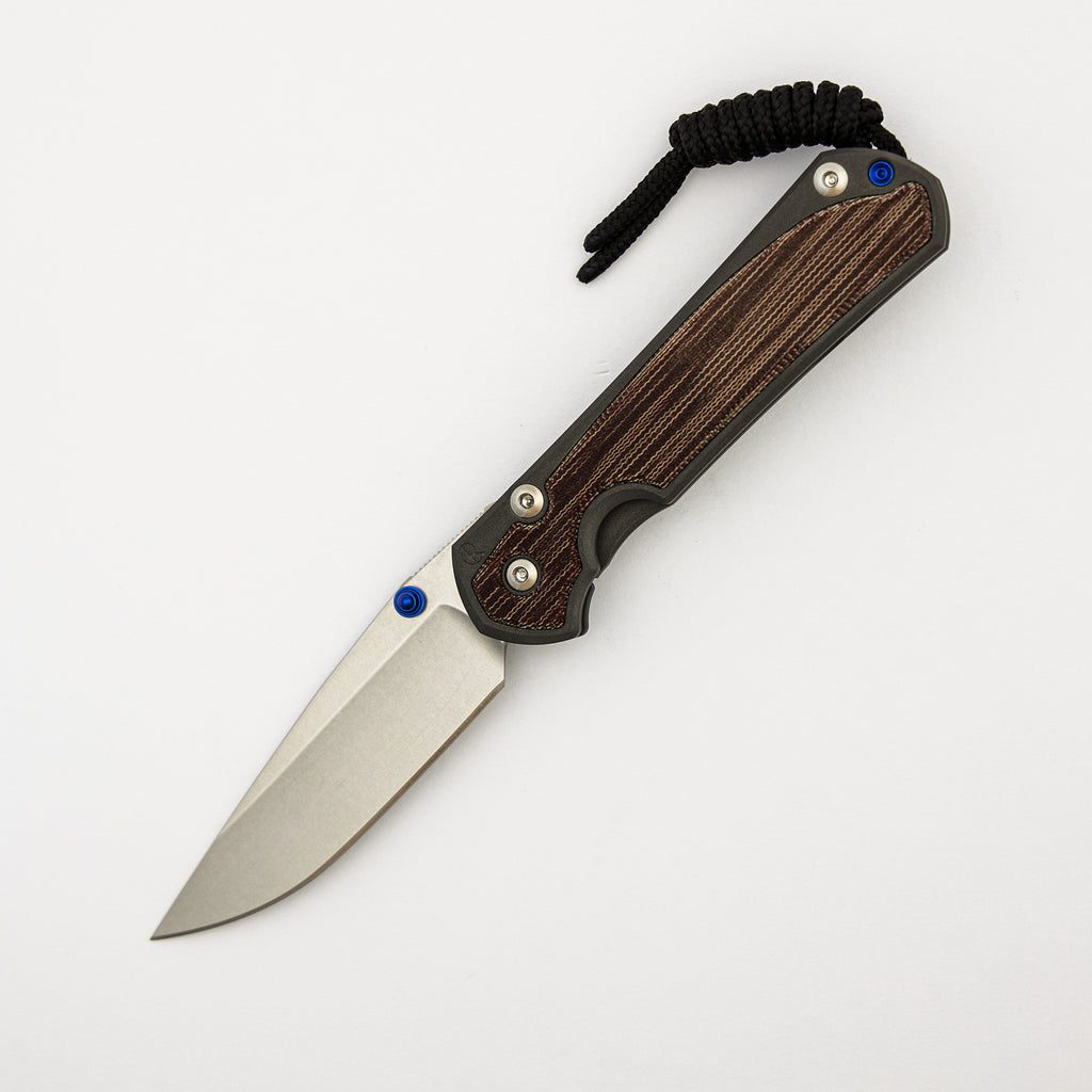 Small Sebenza 31 - Natural Canvas Micarta Inlay - Drop Point CPM MagnaCut Blade - Blue Double Thumb Lugs