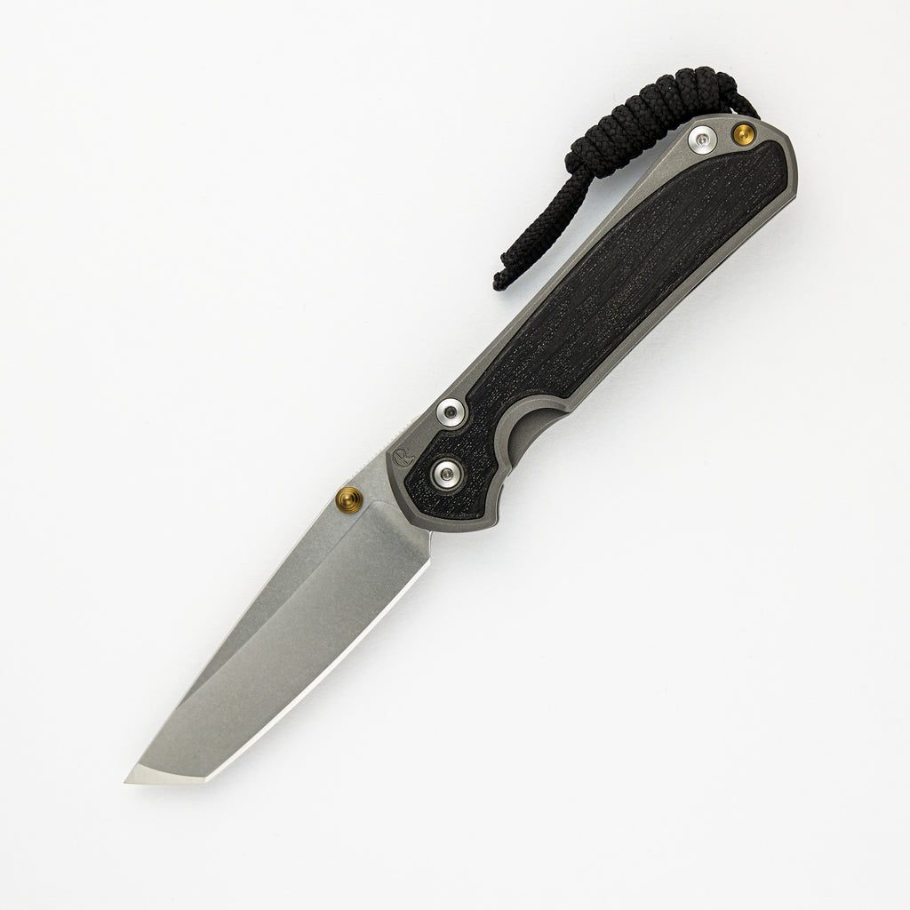 Small Sebenza 31 - Titanium Handle W/ Bog Oak Inlays - Tanto CPM MagnaCut Blade - Gold Single Lug