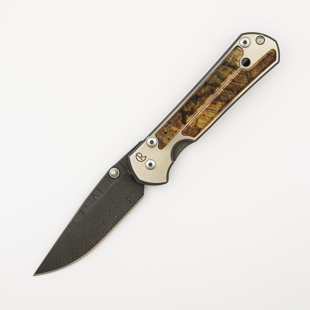 Large Sebenza 21 - Spalted Beech Inlays - Drop Point "Ladder" Blade - Silver Double Thumb Lugs