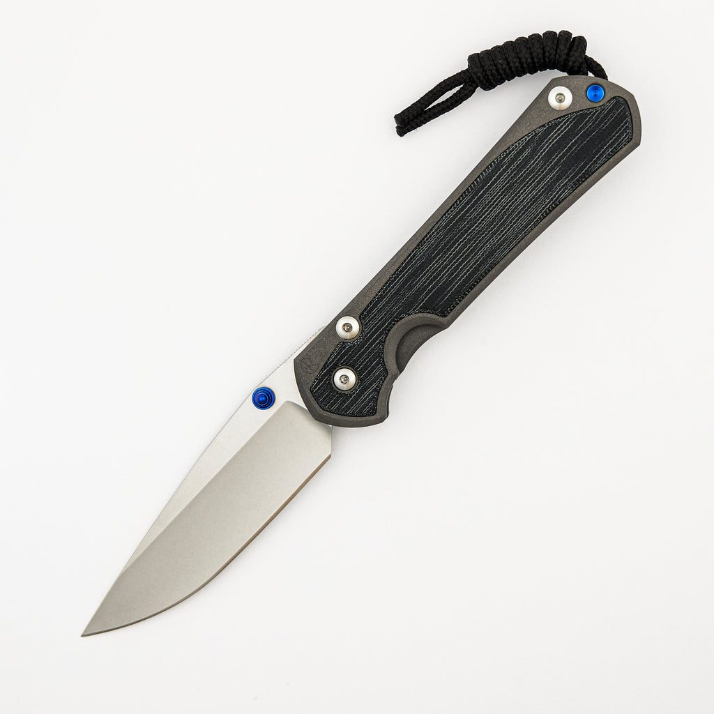 Large Sebenza 31 - Black Canvas Micarta Inlay - Drop Point CPM MagnaCut Blade - Blue Single Thumb Lug