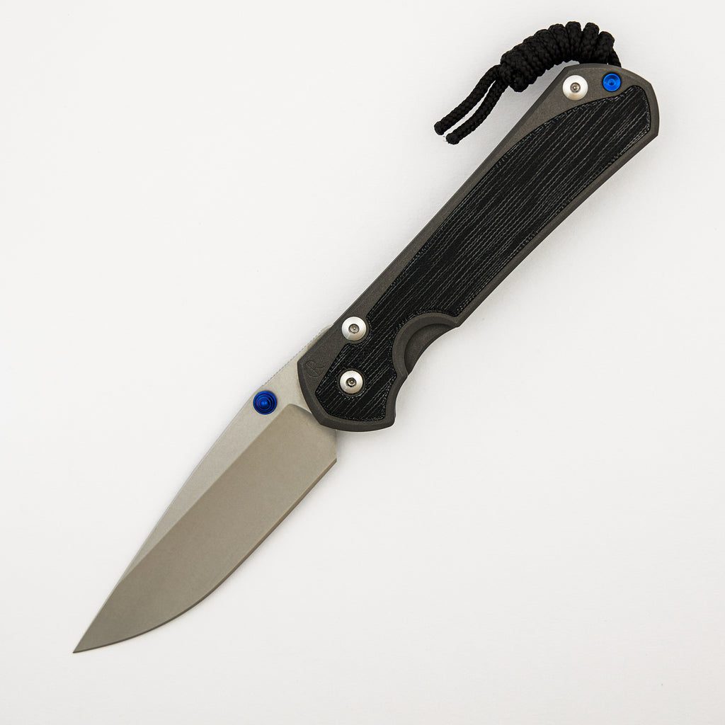 Large Sebenza 31 - Black Canvas Micarta Inlay - Drop Point CPM MagnaCut Blade - MIM Clip - Blue Double Thumb Lugs