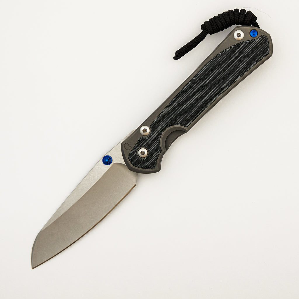 Large Sebenza 31 Black Canvas Micarta Inlay - Insingo CPM MagnaCut Blade - Glass Blasted - Blue Double Thumb Lugs