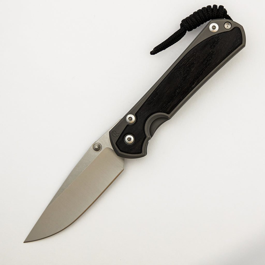 Large Sebenza 31 - Bog Oak Inlay - Drop Point Polished CPM MagnaCut Blade - Silver Double Thumb Lugs
