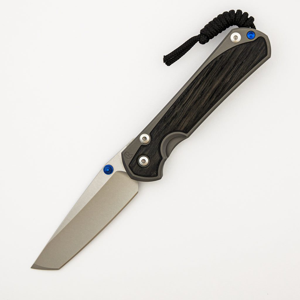 Large Sebenza 31 - Bog Oak Inlay - Tanto CPM MagnaCut Blade - Blue Double Thumb Lugs