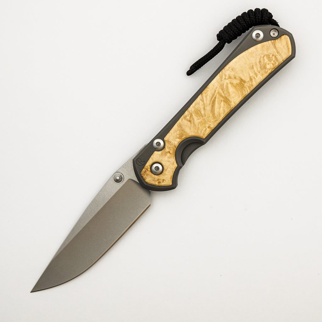 Large Sebenza 31 - Box Elder Inlay - Drop Point CPM MagnaCut Blade - MIM Clip - Silver Double Thumb Lugs