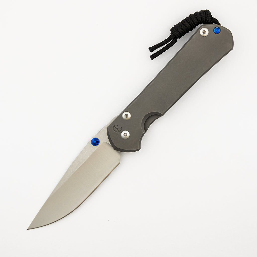 Large Sebenza 31 - Drop Point Polished CPM MagnaCut Blade - Glass Blasted - Blue Single Thumb Lug