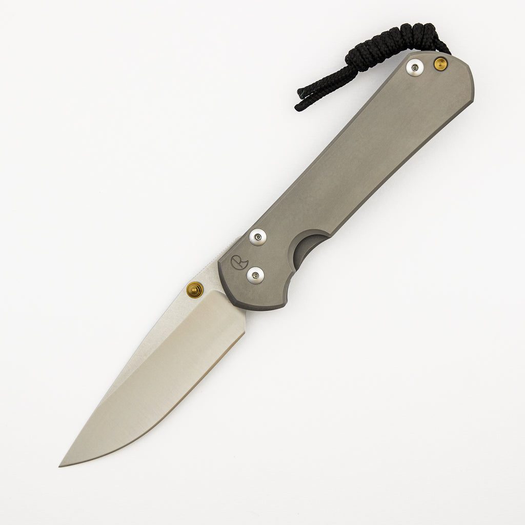 Large Sebenza 31 - Drop Point Polished CPM MagnaCut Blade - Glass Blasted - Gold Single Thumb Lug