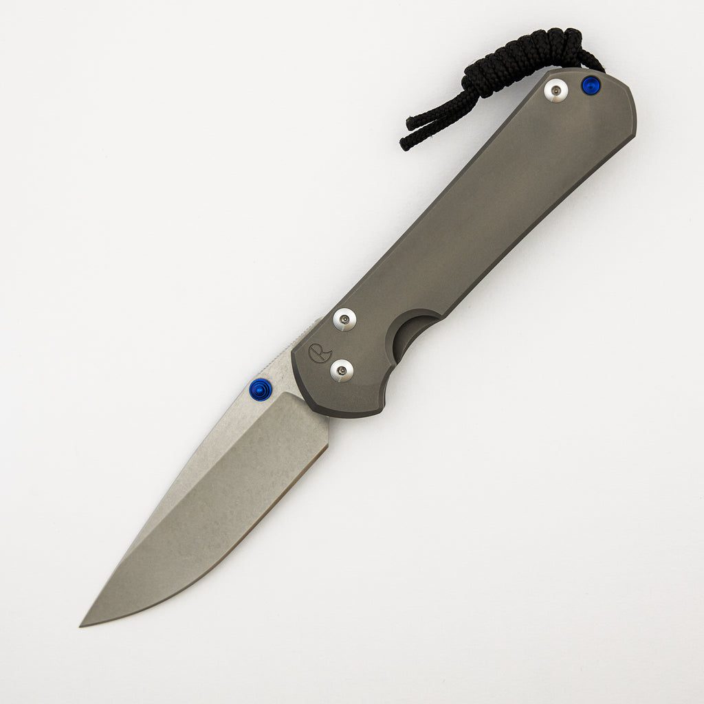 Large Sebenza 31 - Glass Blasted - Drop Point CPM MagnaCut Blade - Blue Double Thumb Lugs