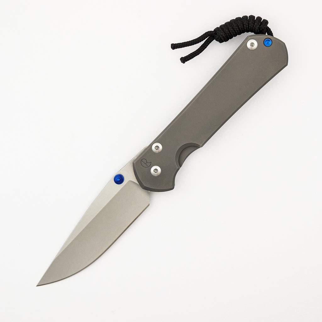 Large Sebenza 31 - Glass Blasted - Drop Point CPM MagnaCut Blade - MIM Clip - Blue Double Thumb Lugs