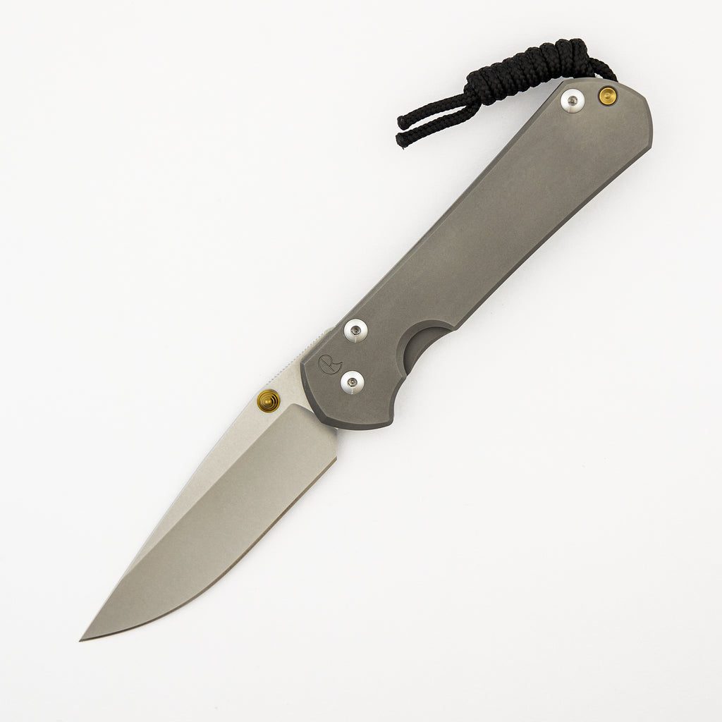 Large Sebenza 31 - Glass Blasted - Drop Point CPM MagnaCut Blade - MIM Clip - Gold Double Thumb Lugs