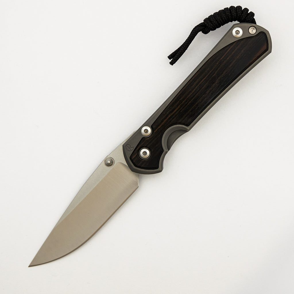 Large Sebenza 31 - Macassar Ebony Inlay - Drop Point Polished CPM MagnaCut Blade - Silver Double Thumb Lugs