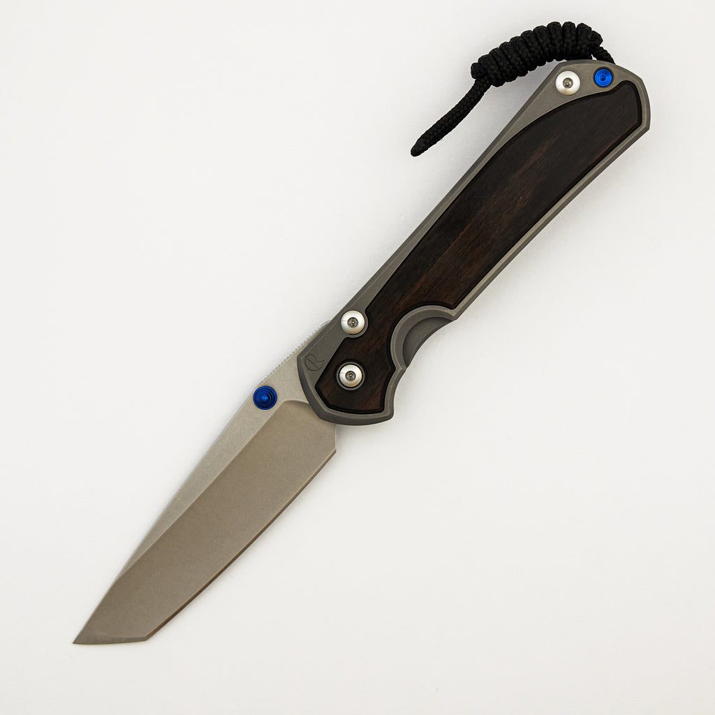 Large Sebenza 31 - Macassar Ebony Inlay - Tanto CPM MagnaCut Blade - Blue Double Thumb Lugs