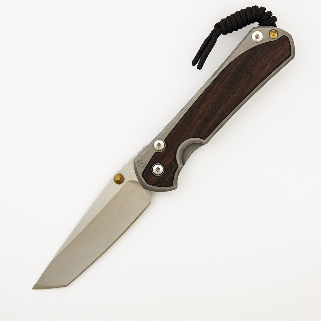 Large Sebenza 31 - Macassar Ebony Inlay - Tanto CPM MagnaCut Blade - Gold Double Thumb Lugs
