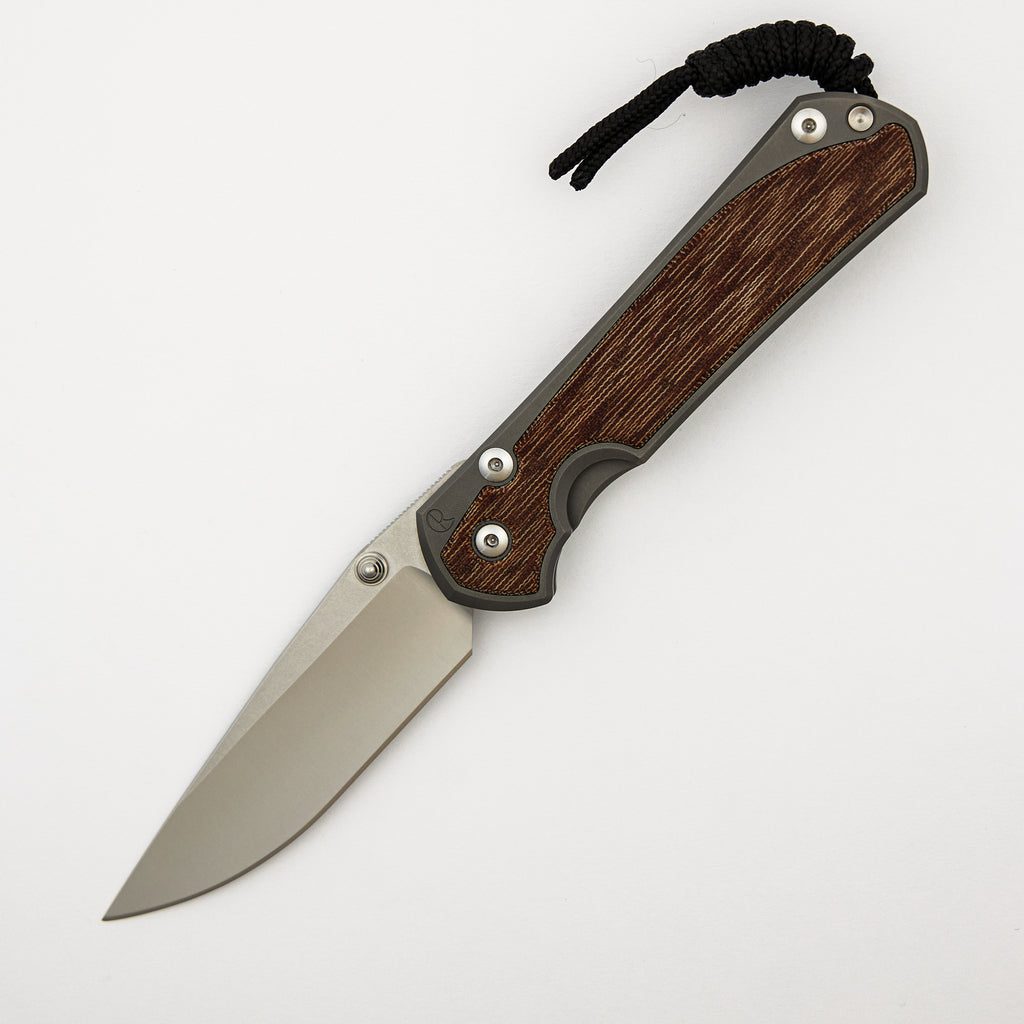 Large Sebenza 31 - Natural Canvas Micarta Inlay - Drop Point Polished CPM MagnaCut Blade - Glass Blasted - Silver Double Thumb Lugs