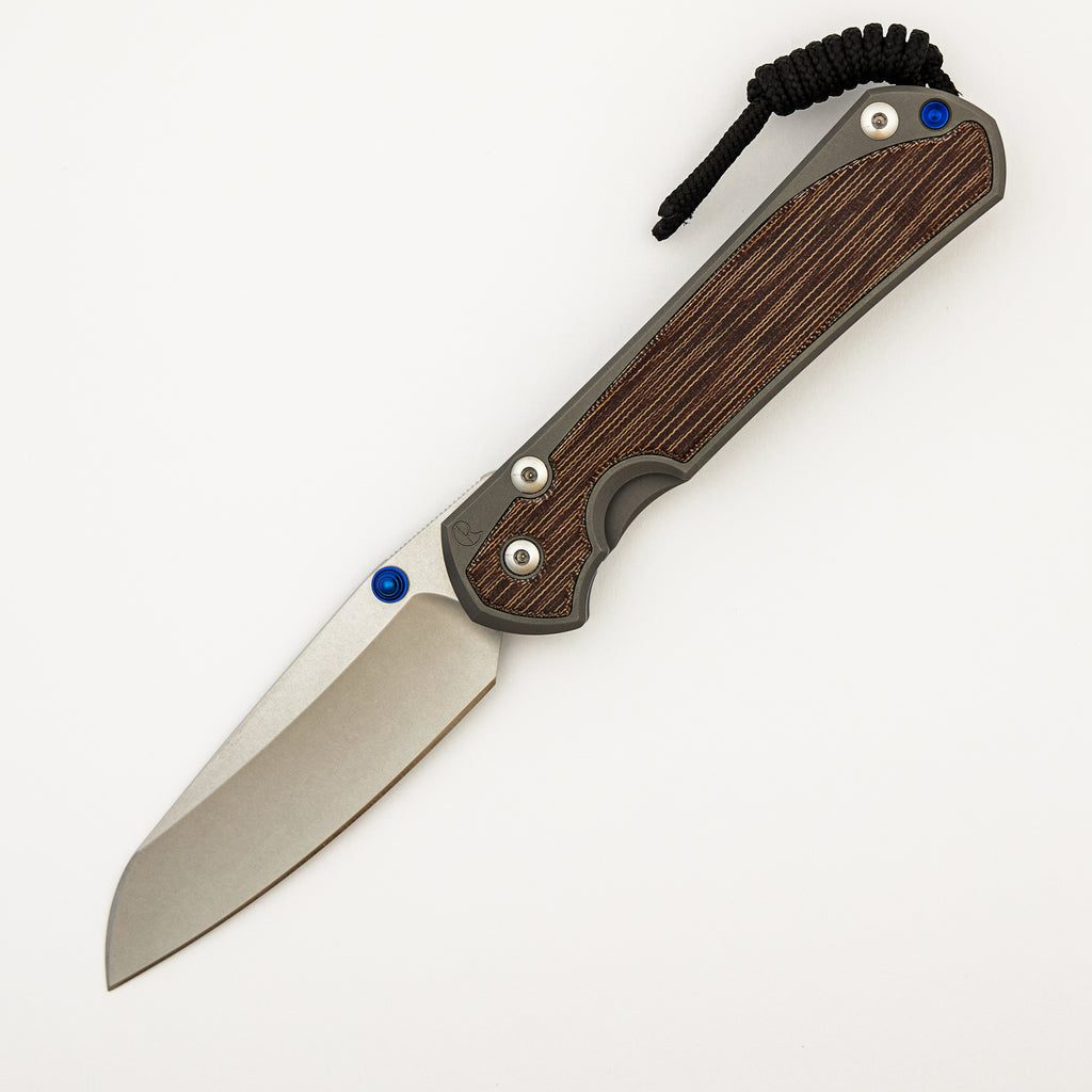 Large Sebenza 31 Natural Canvas Micarta Inlay - Insingo CPM MagnaCut Blade - Glass Blasted - Blue Double Thumb Lugs
