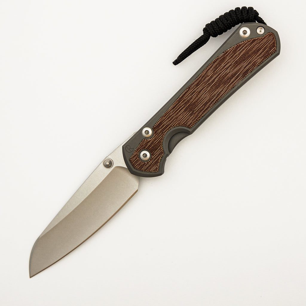 Large Sebenza 31 Natural Canvas Micarta Inlay - Insingo CPM MagnaCut Blade - Glass Blasted - Silver Double Thumb Lugs