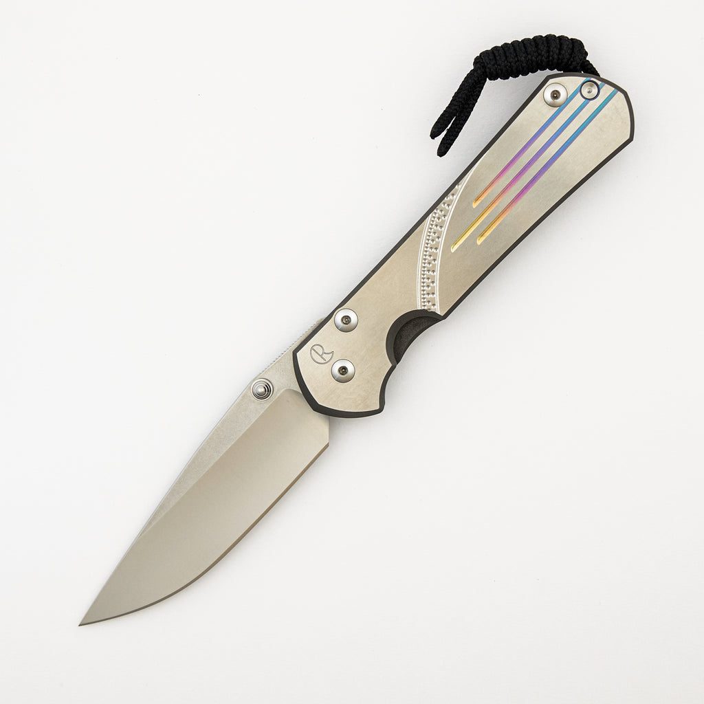 Large Sebenza 31 - Unique Graphic - Drop Point Polished CPM MagnaCut Blade - Silver Single Thumb Lug