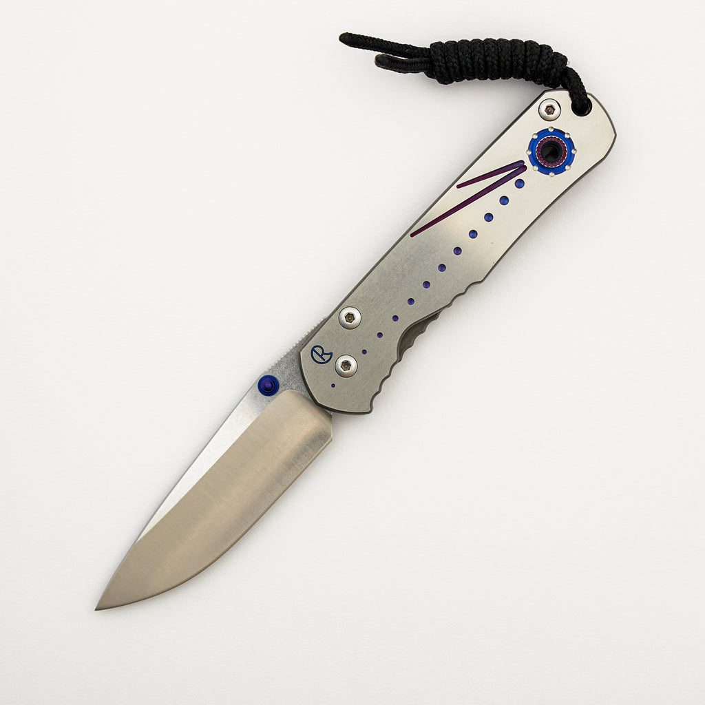 Small Regular Sebenza CGG "2 HIGH MIX" - Polished Drop Point BG42 Blade - Blue Single Lug