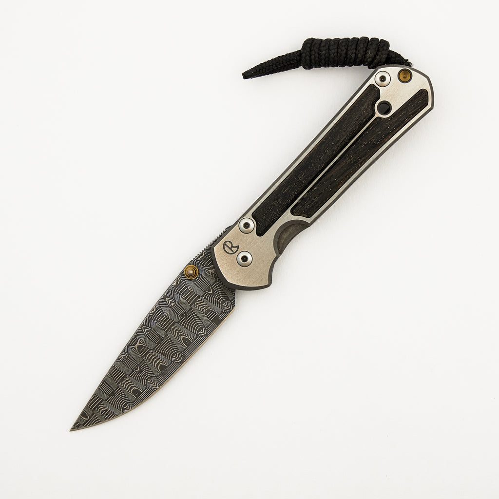 Small Sebenza 21 - Bog Oak Inlay - Drop Point Basketweave Blade - Gold Single Thumb Lug