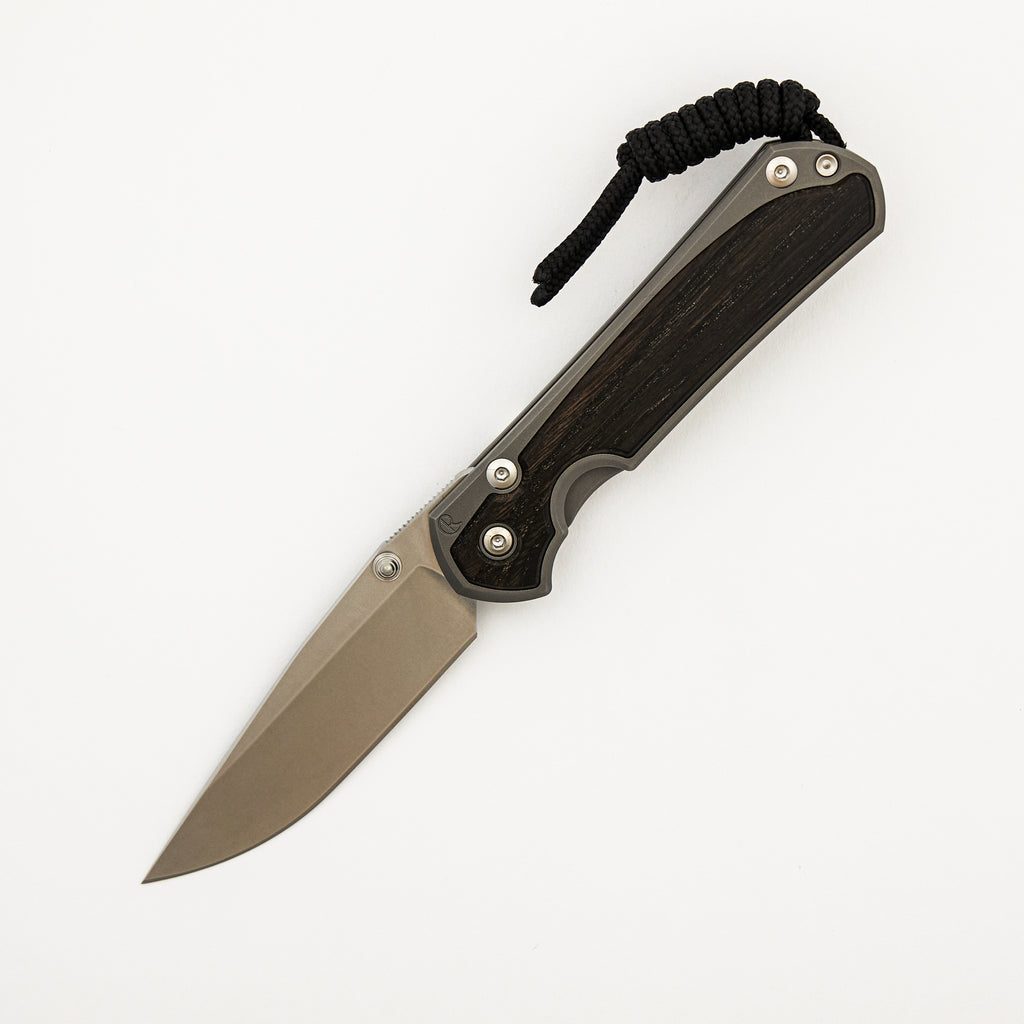 Small Sebenza 31 - Bog Oak Inlay - Drop Point CPM MagnaCut Blade - Silver Double Thumb Lugs