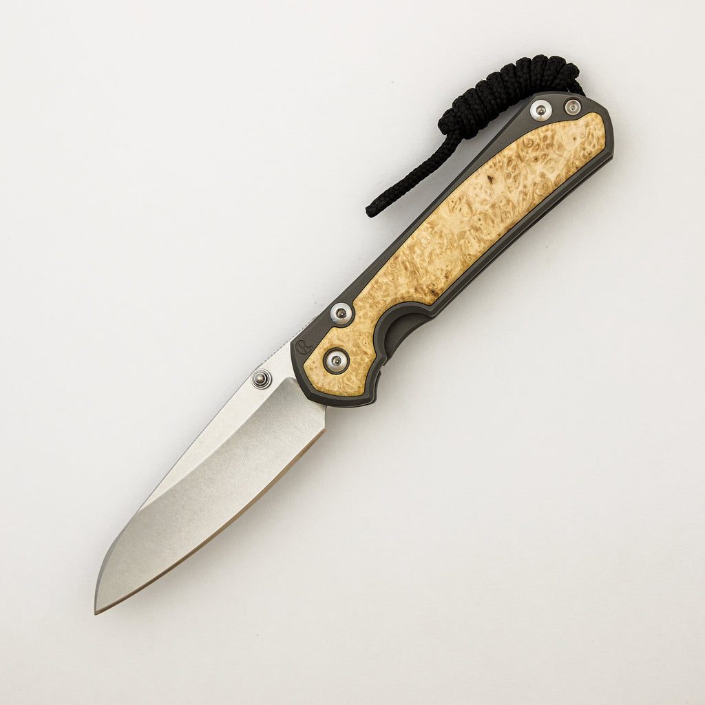 Small Sebenza 31 - Box Elder Inlay - Insingo CPM MagnaCut Blade - Silver Double Thumb Lugs