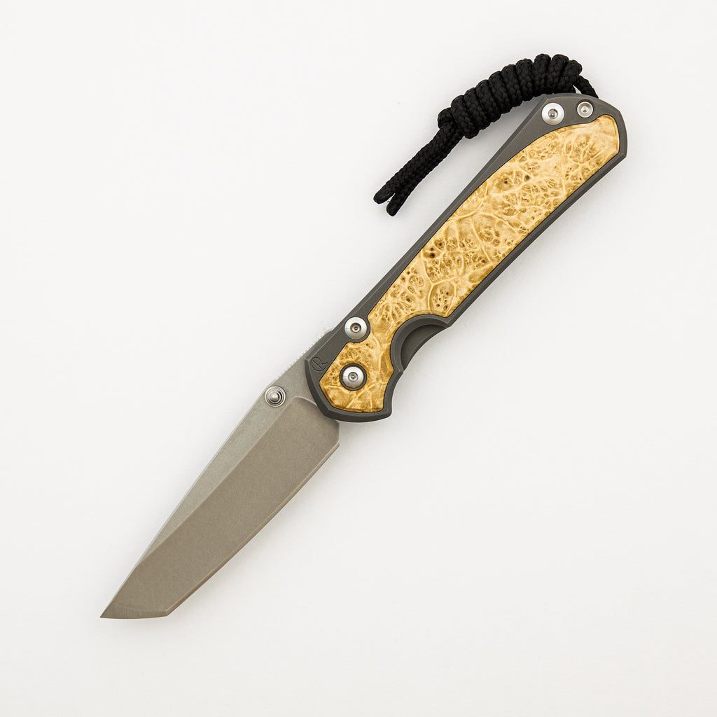 Small Sebenza 31 - Box Elder Inlay - Tanto CPM MagnaCut Blade - Silver Double Thumb Lugs