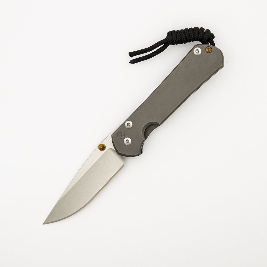 Small Sebenza 31 - Drop Point CPM MagnaCut Blade - Glass Blasted - Gold Double Lugs