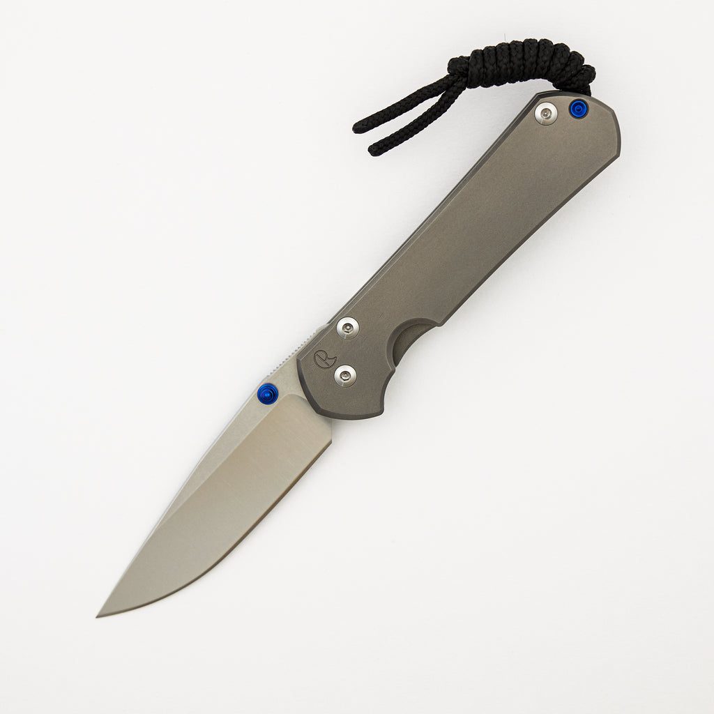 Small Sebenza 31 - Drop Point Polished CPM MagnaCut Blade - Glass Blasted - Blue Double Lugs