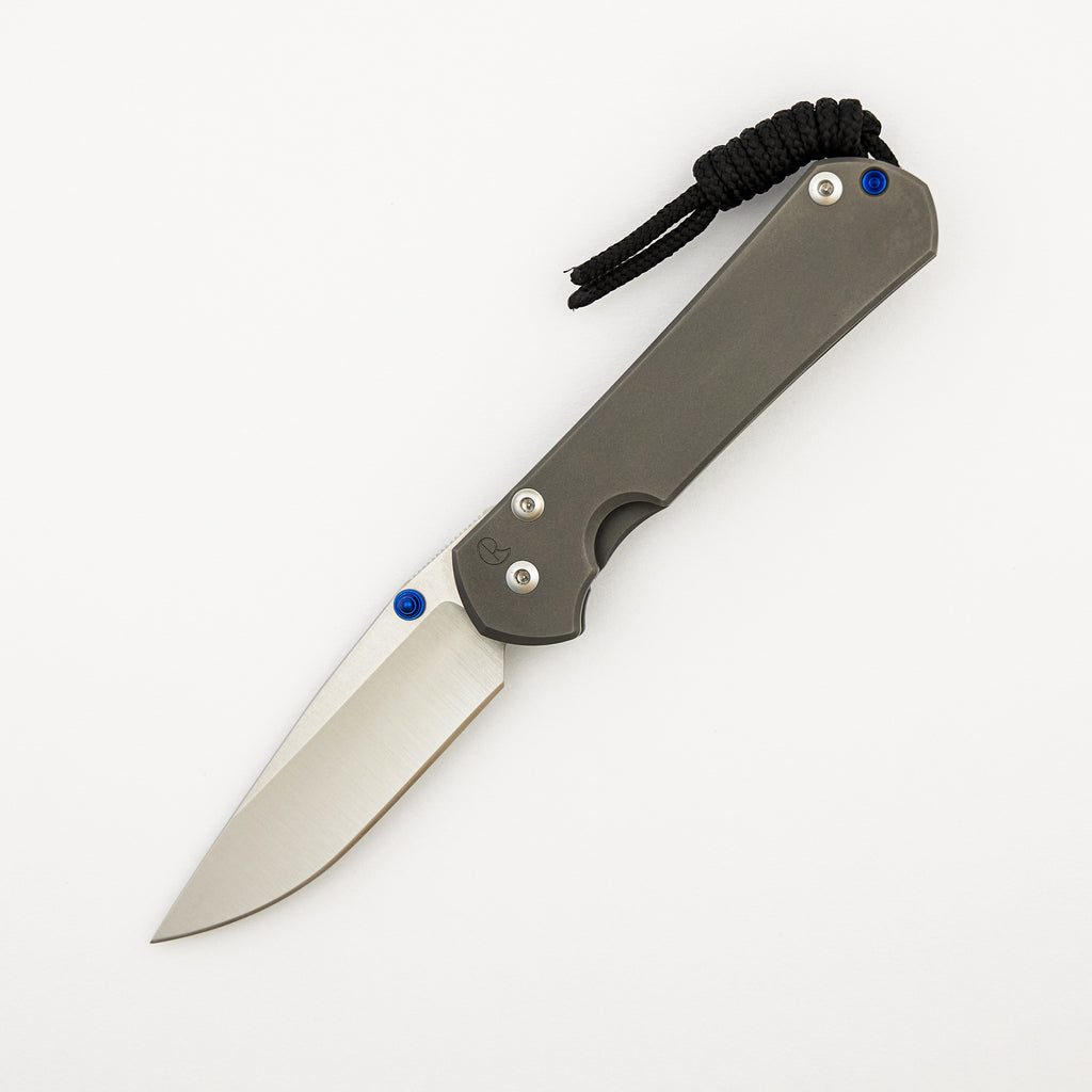 Small Sebenza 31 - Drop Point Polished CPM MagnaCut Blade - Glass Blasted - Blue Single Lug